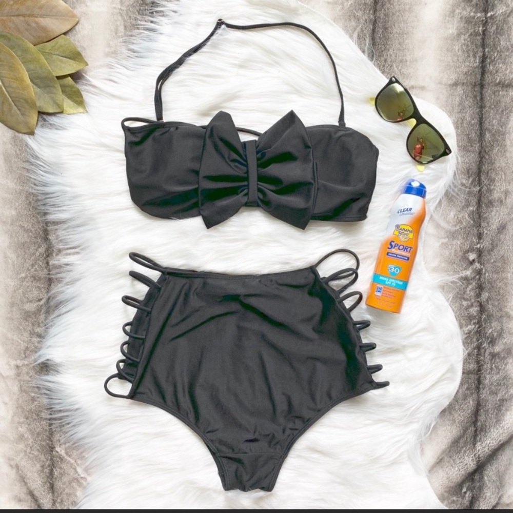 NWOT Black Strappy Two-Piece High-Waisted Bikini